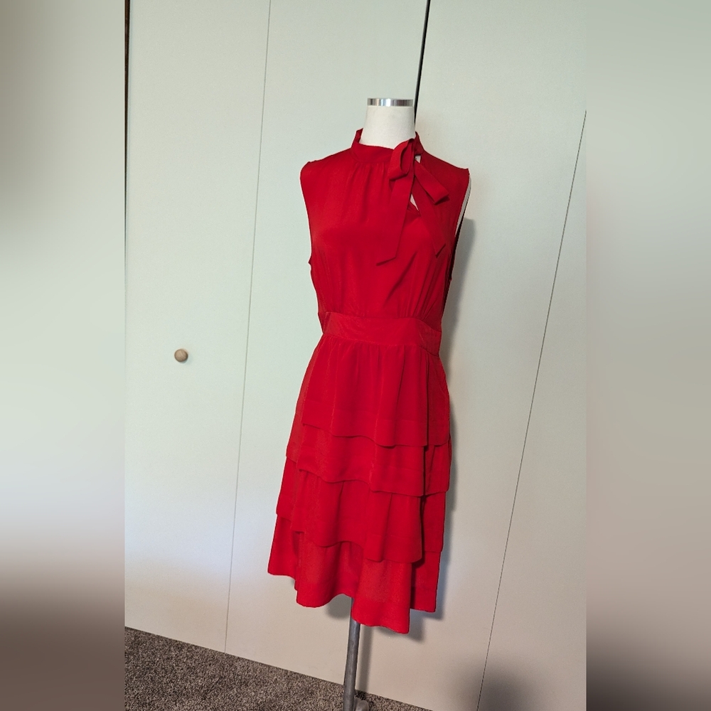 Anthropologie Girls From Savoy Red 100% Silk Tiered Ruffle Party Cocktail Dress - Picture 6 of 16